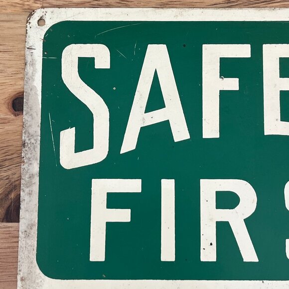 Vtg Safety First Tin Metal Sign Eliminating Danger Industrial Work Advertising - Picture 3 of 7